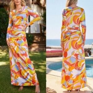 Boston Proper Sequin Cutout Neckline Ruched Maxi Dress